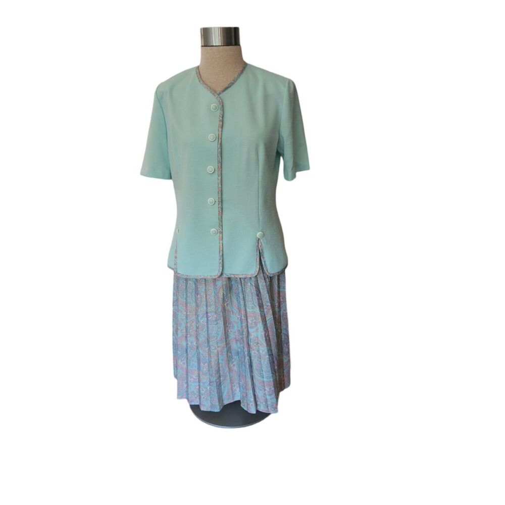Vintage Pablo Collection 2pc Skirt Jacket Mint Green Size 12 Petite